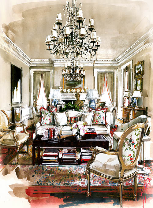 Interior Watercolor Painting Classic