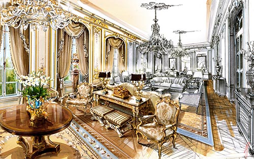 Interior Watercolor Illustration Classic