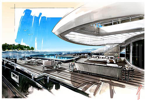 Interior Watercolor Painting Yacht